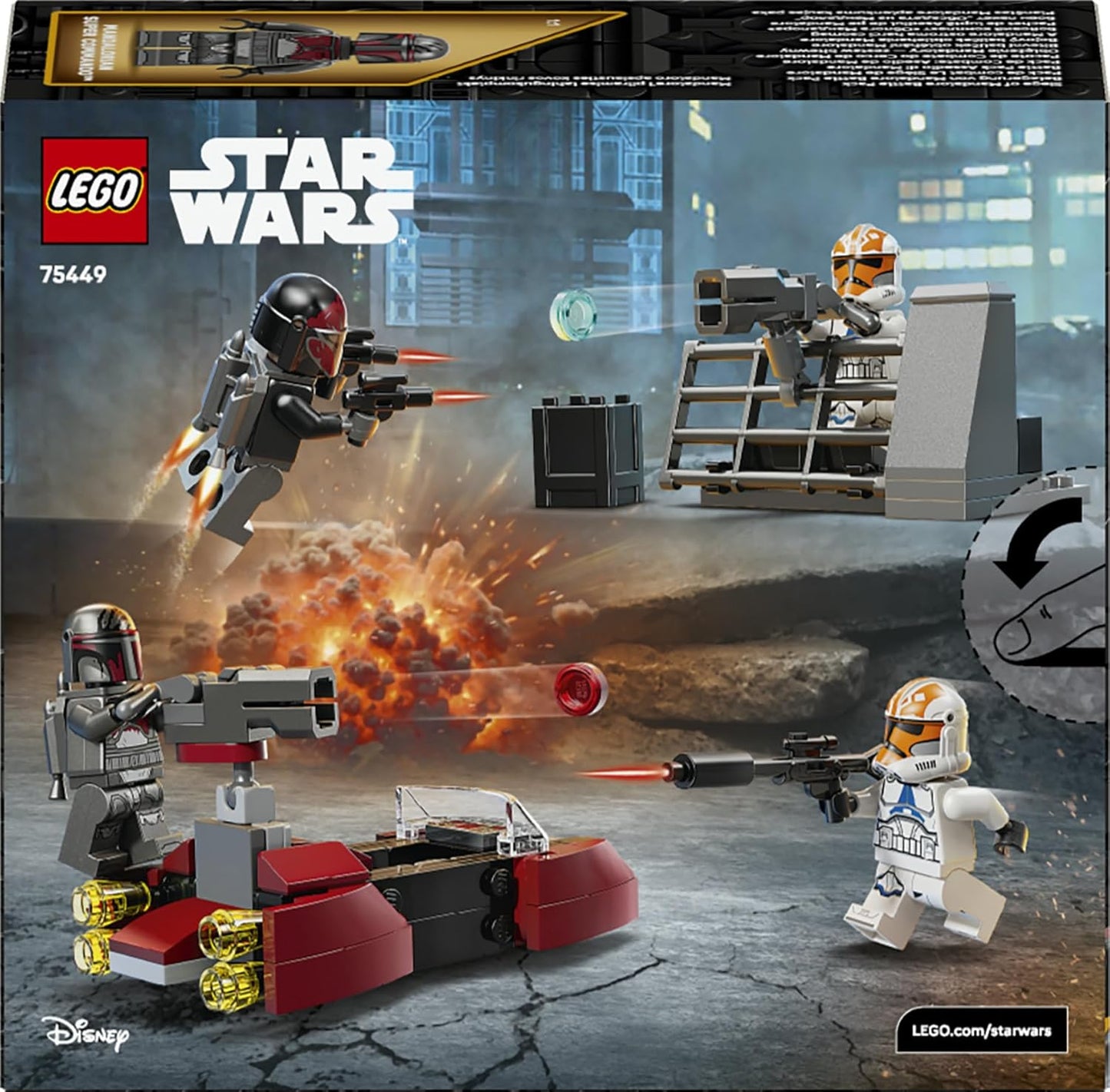 LEGO Star Wars 75449 Pacote de Batalha Cerco de Mandalore - Brinquedo de ação com 2 minifiguras de Mandalorianos e 2 de Soldados Clones, além de uma Speeder Bike e Blasters - Presente para meninos e fãs a partir de 6 anos