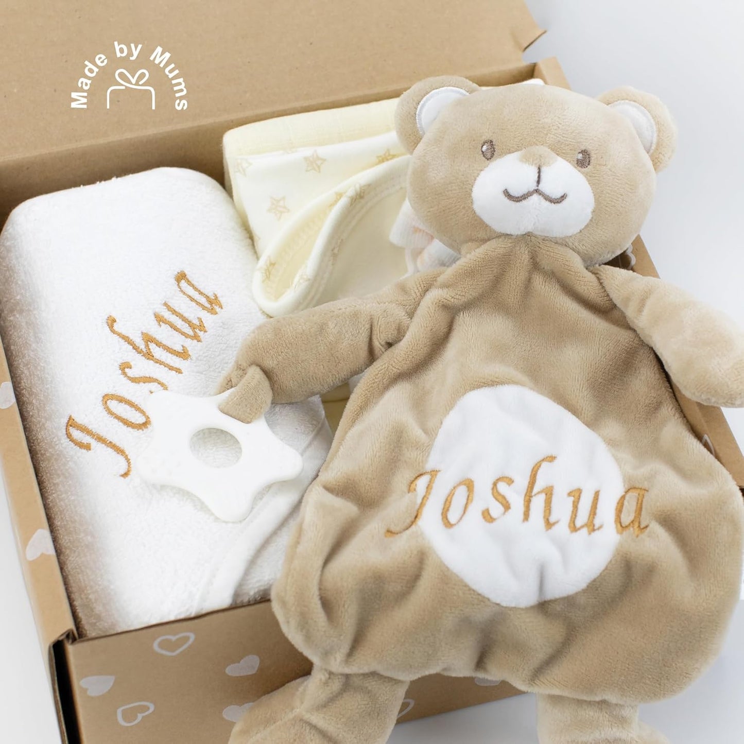 Baby Box Shop - Toalha com capuz personalizada para bebê e cobertor de urso personalizado para bebê, itens essenciais para recém-nascidos, Baby Box Shop - 6 itens essenciais para recém-nascidos unissex