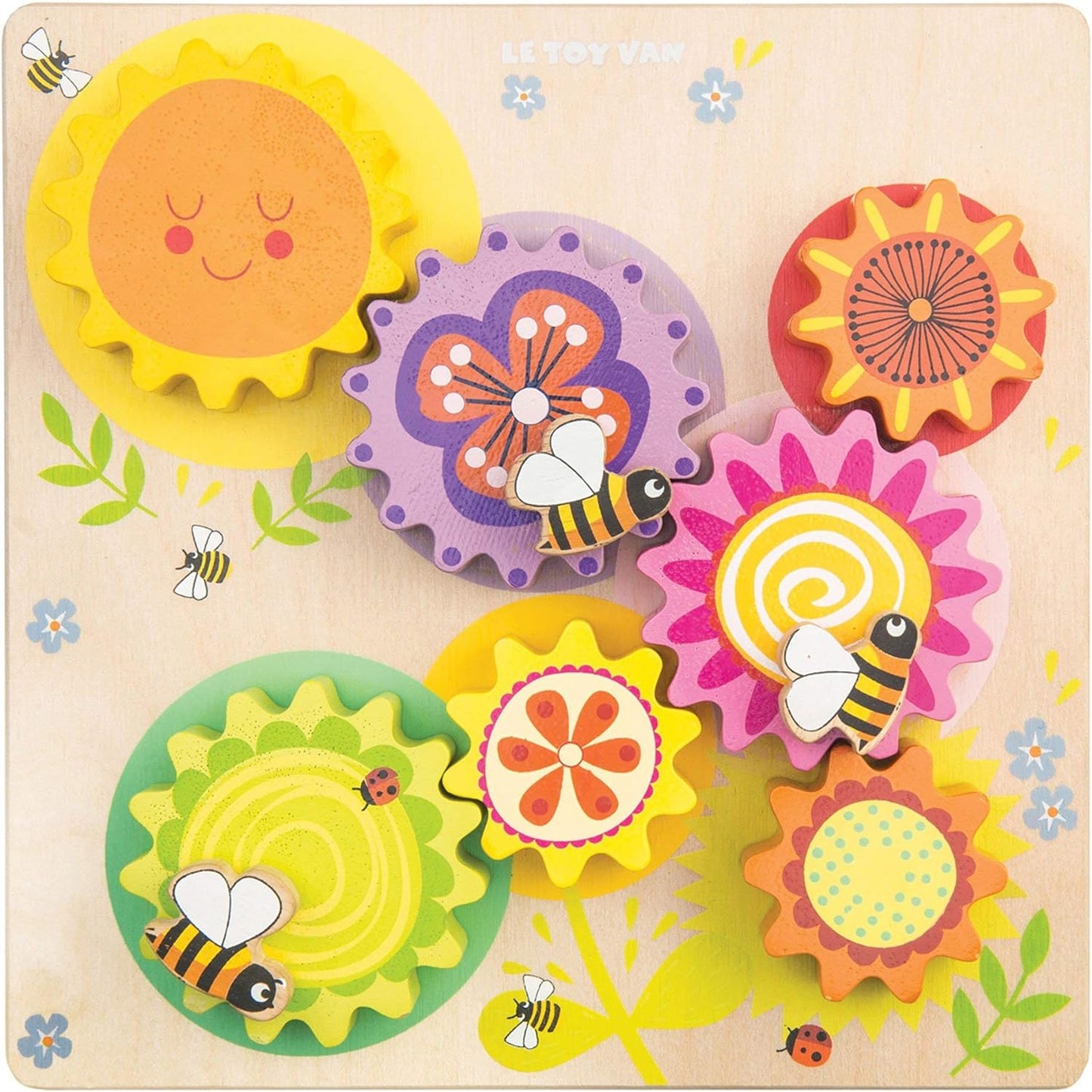Le Toy Van - Petilou Juguete educativo de madera Montessori Gears &amp; Cogs 'Busy Bee Learning' | Juguete de actividad sensorial para niños pequeños a partir de 1 año