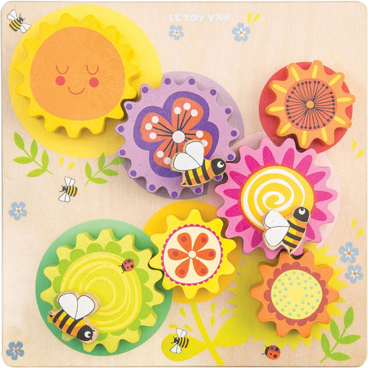 Le Toy Van - Petilou Juguete educativo de madera Montessori Gears &amp; Cogs 'Busy Bee Learning' | Juguete de actividad sensorial para niños pequeños a partir de 1 año