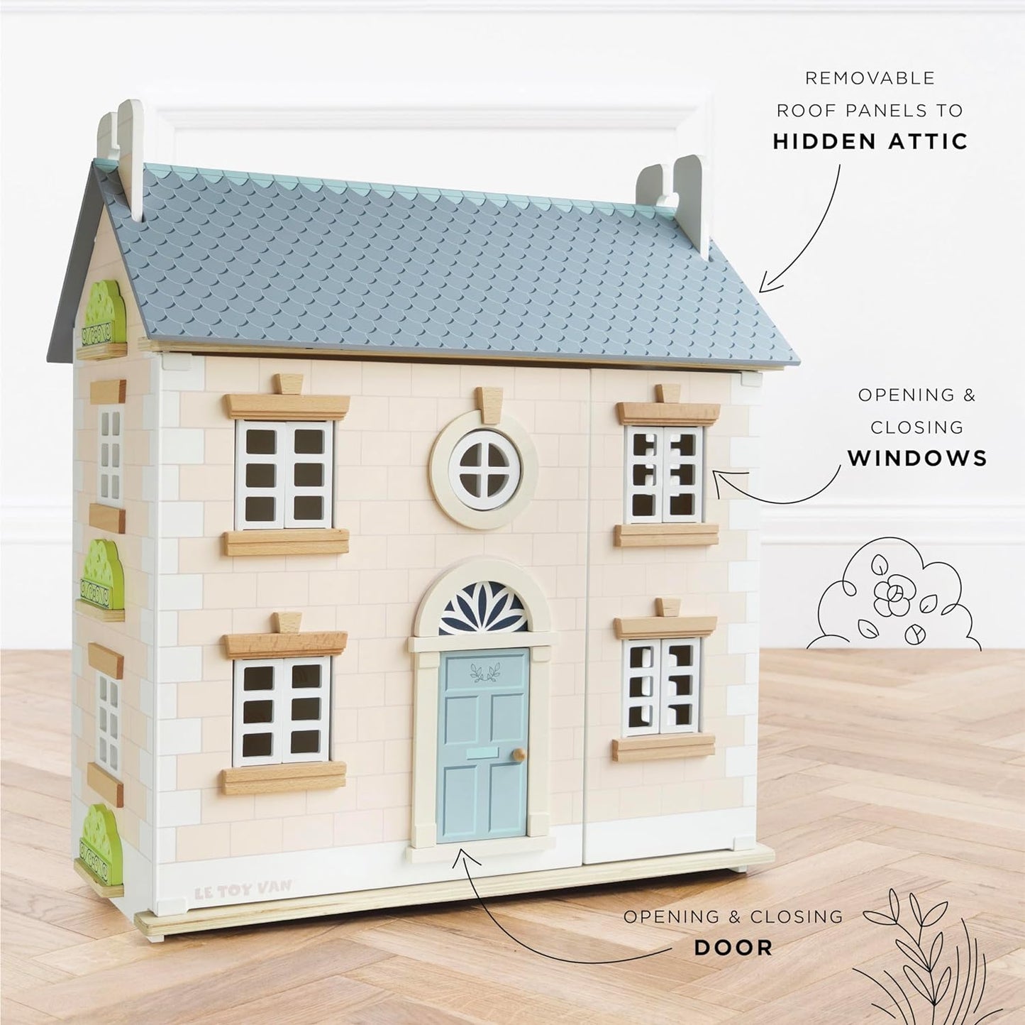 Le Toy Van - Casa de bonecas Bay Tree Grande casa de bonecas de madeira | Conjunto de jogos de casa de bonecas de madeira de 3 andares - adequado para maiores de 3 anos