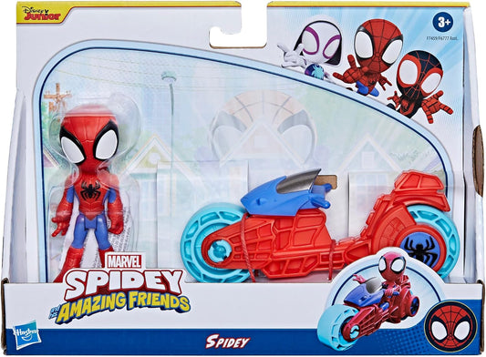 SPIDEY Y SUS AMAZING AMIGOS Marvel, Figura de acción de Spidey, Moto de juguete, Juguetes para niños y niñas de 3 años en adelante