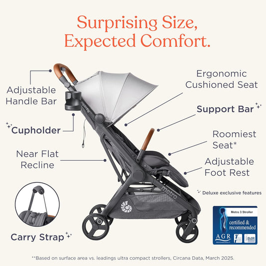 Ergobaby Carrinho de Bebê Metro 3 Deluxe com Função de Reclinação, Ideal para Bebês de 0 a 4 Anos (do Nascimento até 22kg), Dobrável com uma Só Mão e Compatível com Bebê Conforto, Cor Camelo