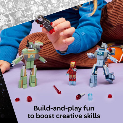 LEGO ǀ Marvel Homem de Ferro e Máquina de Combate vs. Drones Hammer - Brinquedo de Construção com 2 Minifiguras e 2 Figuras de Ação com Disparadores de Peças - Presente de Super-Herói para Meninos a partir de 7 Anos - 76320