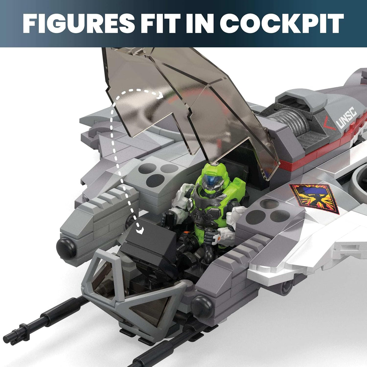 Mega Brinquedo de Montar Halo com Boneco de Ação – UNSC Arctic Burn Wasp, com 342 Peças e 2 Bonecos Articulados, para Colecionadores
