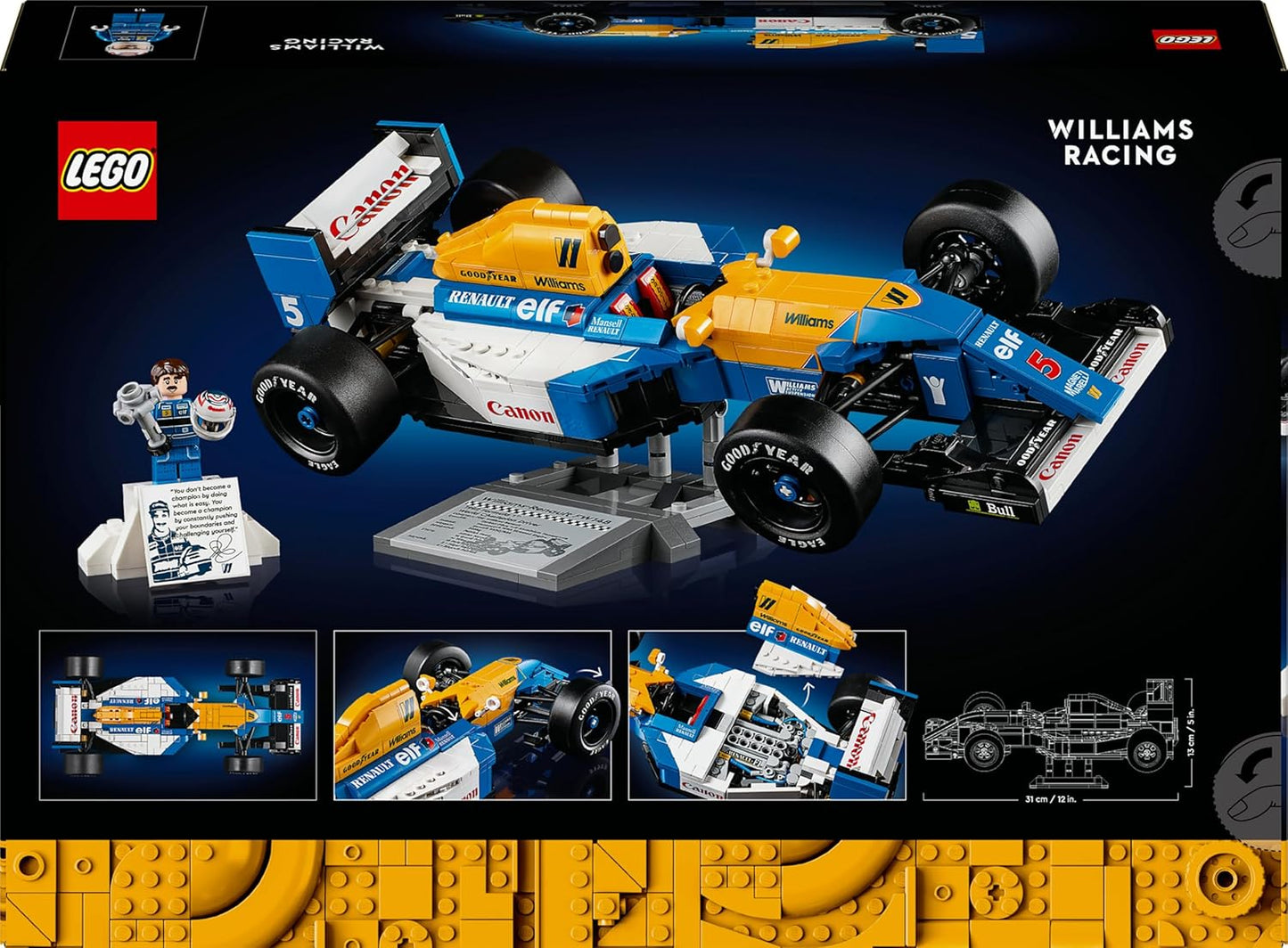LEGO Icons Williams Racing FW14B e Nigel Mansell - Conjunto de modelo de carro de F1 para adultos, com minifigura colecionável do piloto, troféu e suporte de exibição - Ideia de presente para fãs de automobilismo homens, mulheres e adolescentes 10353