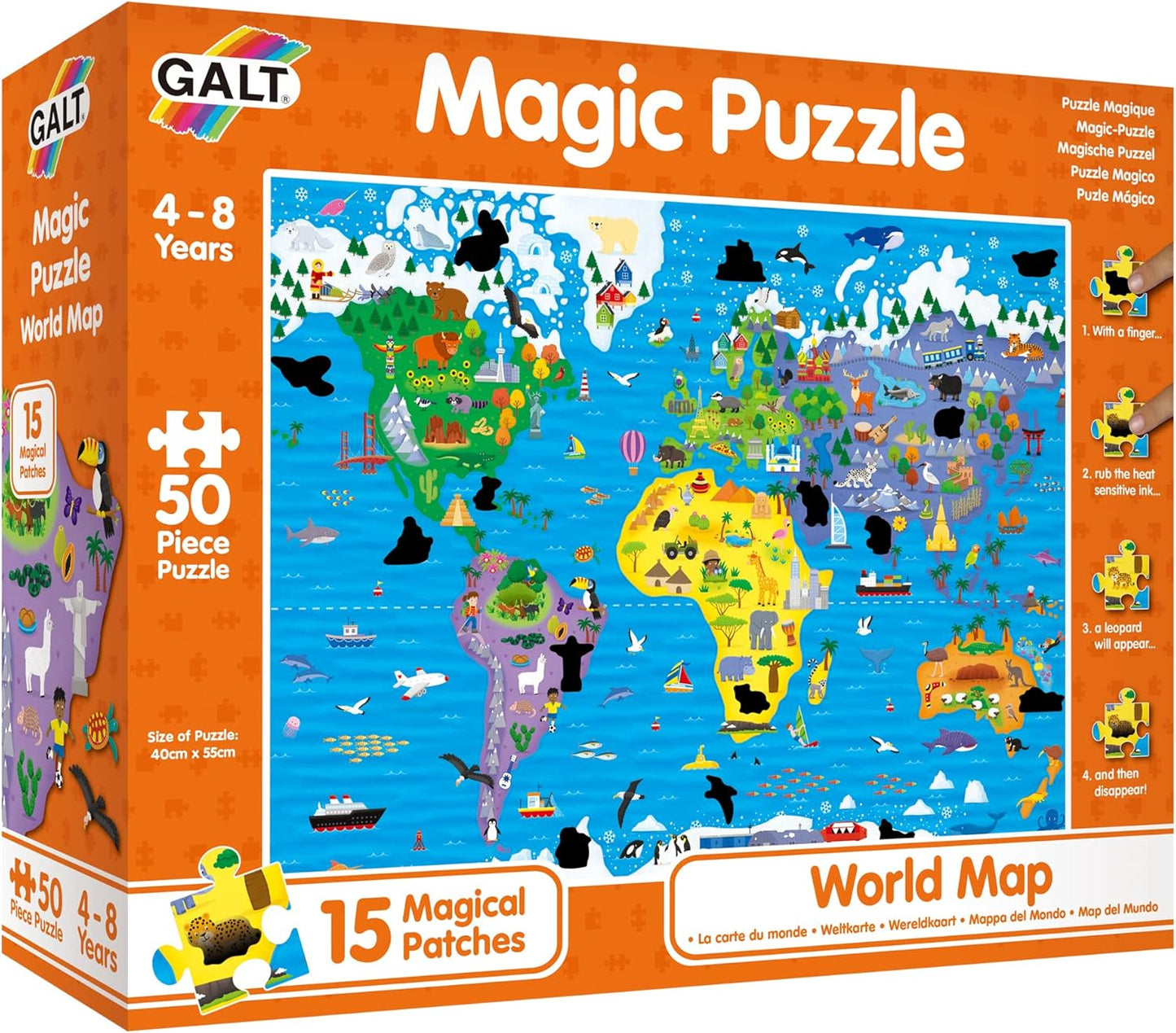 Galt, Quebra-cabeça Mágico - Mapa Mundi, Quebra-cabeça de 50 peças para maiores de 4 anos