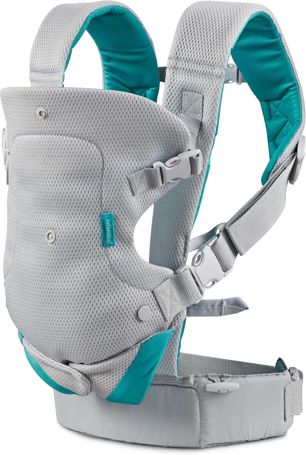 Infantino Canguru Flip 4 em 1 Leve e Arejado - Respirável, com Suporte Lombar, Cinto de Cintura Ajustável, Apoio de Cabeça, Assento Ergonômico e Alças Macias para Bebês de 3,6 a 14,5 kg