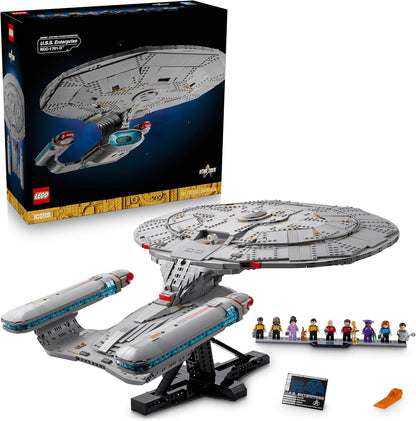 LEGO Icons Star Trek: U.S.S. Enterprise NCC-1701-D - Kit de Modelo para Exibição para Adultos - 2 Cápsulas de Transporte, Função de Separação e 9 Minifiguras, incluindo Jean-Luc Picard e William Riker - Presente para Fãs - 10356