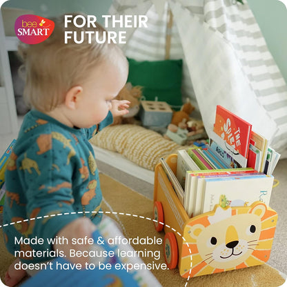 Bee Smart Caixa de brinquedos de madeira - Animal Leão | Carrinho pull along 2 em 1 e caixa de armazenamento sobre rodas para berçário ou quarto infantil | Troncos de bebê para brinquedos infantis
