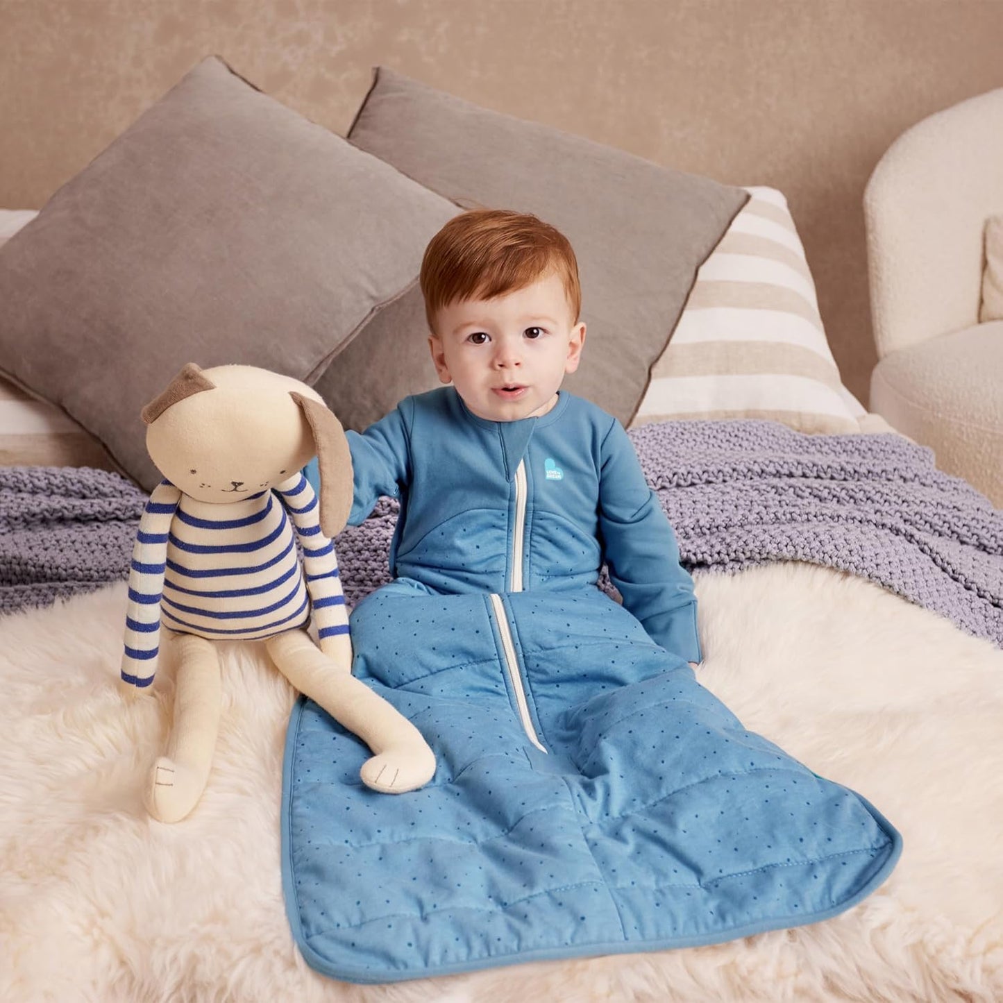Love To Dream™ Saco de dormir , 18-36 meses - Azul Pebbles Storm | Manga comprida, leve, vestível e edredom | 2,5 Tog, ideal para inverno e outono (16–20 °C) | Algodão lavável à máquina e zíper duplo