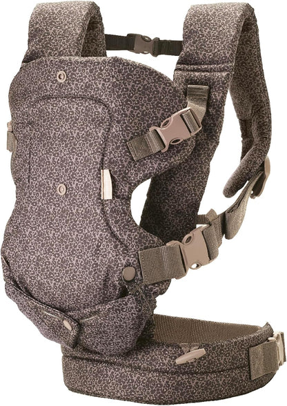 Infantino Canguru Flip Advanced 4 em 1 - Ergonômico, conversível, para uso com o bebê virado para dentro ou para fora, para uso na frente e nas costas, para recém-nascidos e crianças de 3,6 a 14,5 kg, estampa de leopardo