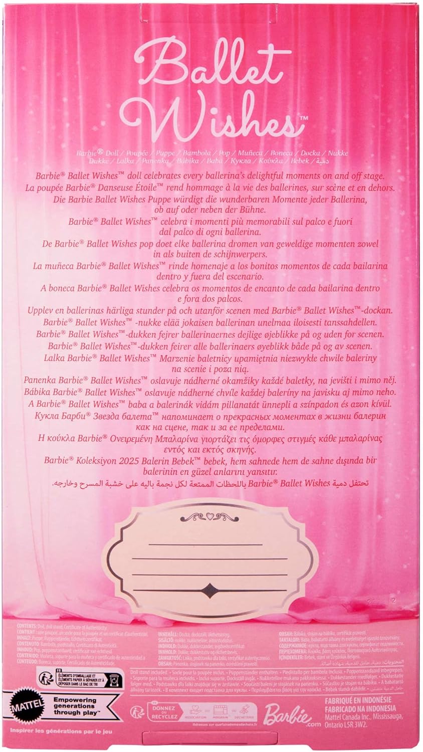 Barbie Boneca Signature Ballet Wishes, boneca colecionável da moda em tutu rosa acetinado com cabelo loiro e embalagem para presente, JBJ10