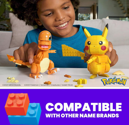 MEGA Brinquedos de Montar Pokémon (Figura de Ação) para Crianças – Trio da Região de Kanto com 529 Peças: Pikachu, Charmander e Meowth Montáveis e Articulados