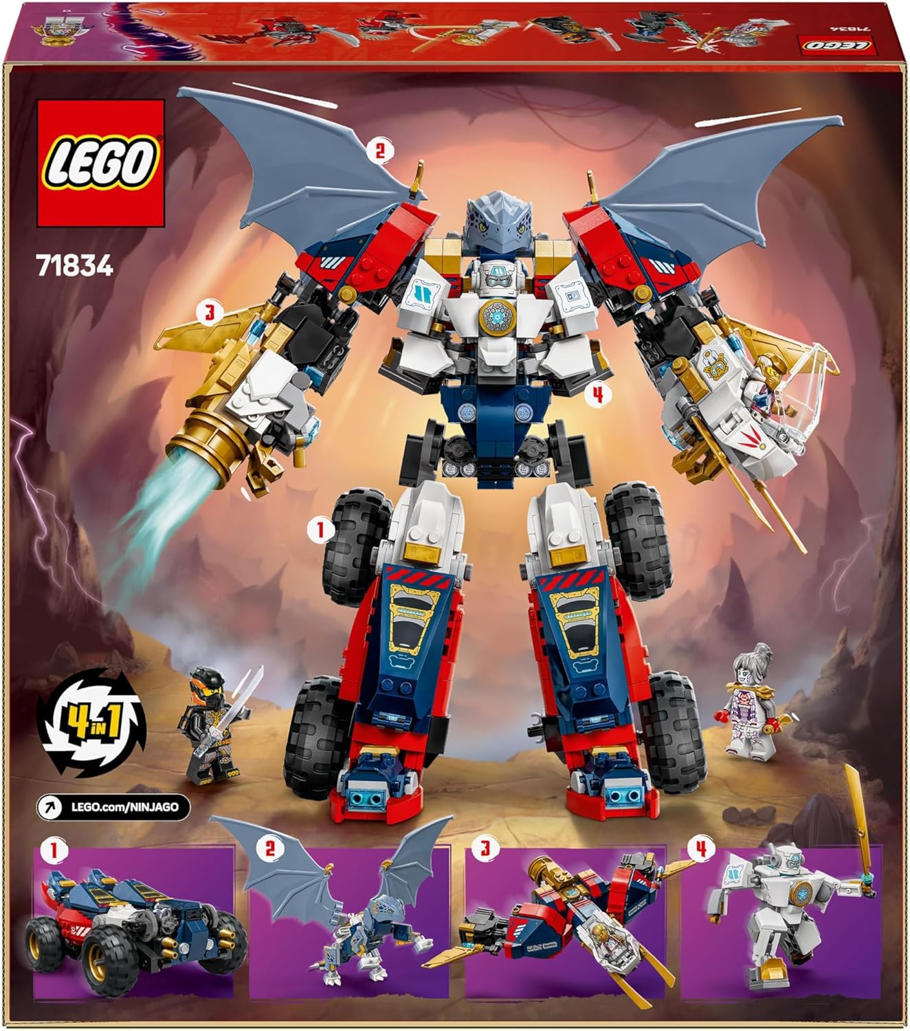 LEGO NINJAGO 4 em 1 Brinquedo Mech Ultra Combiner de Zane - Reconstrói