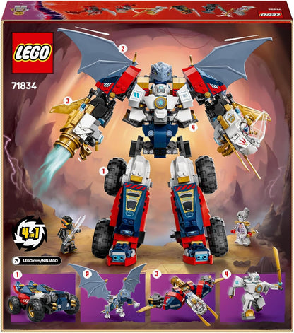 LEGO NINJAGO 4 em 1 Brinquedo Mech Ultra Combiner de Zane - Reconstrói em um jato, modelo de carro, figura de dragão e ninja - Incl. 6 minifiguras para dramatização - Conjunto de construção para meninos e meninas com mais de 9 anos