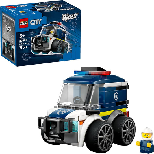 LEGO City Rides – Caminhão da Polícia - Conjunto de Construção de Veículos de Emergência com Minifigura de Policial Júnior - Lembrancinhas de Festa - Pequeno Presente Colecionável para Meninos a partir de 5 Anos - 60481