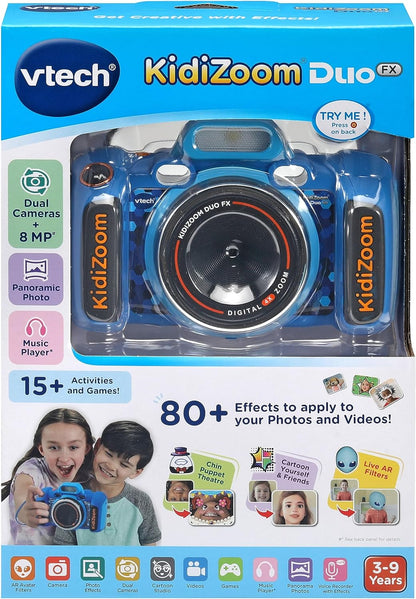 VTech KidiZoom Duo FX, câmera infantil com tela colorida, 8 MP, fotos, selfies e vídeos, filtros AR, 20 jogos, 75 efeitos de foto e vídeo, filtros e molduras, para bebês de 3, 4, 5, 6, 7 anos ou mais, azul