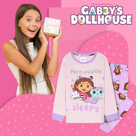 Gabby's Dollhouse, Conjunto de pijama infantil 2 peças, pijama comprido, roupa de dormir macia.