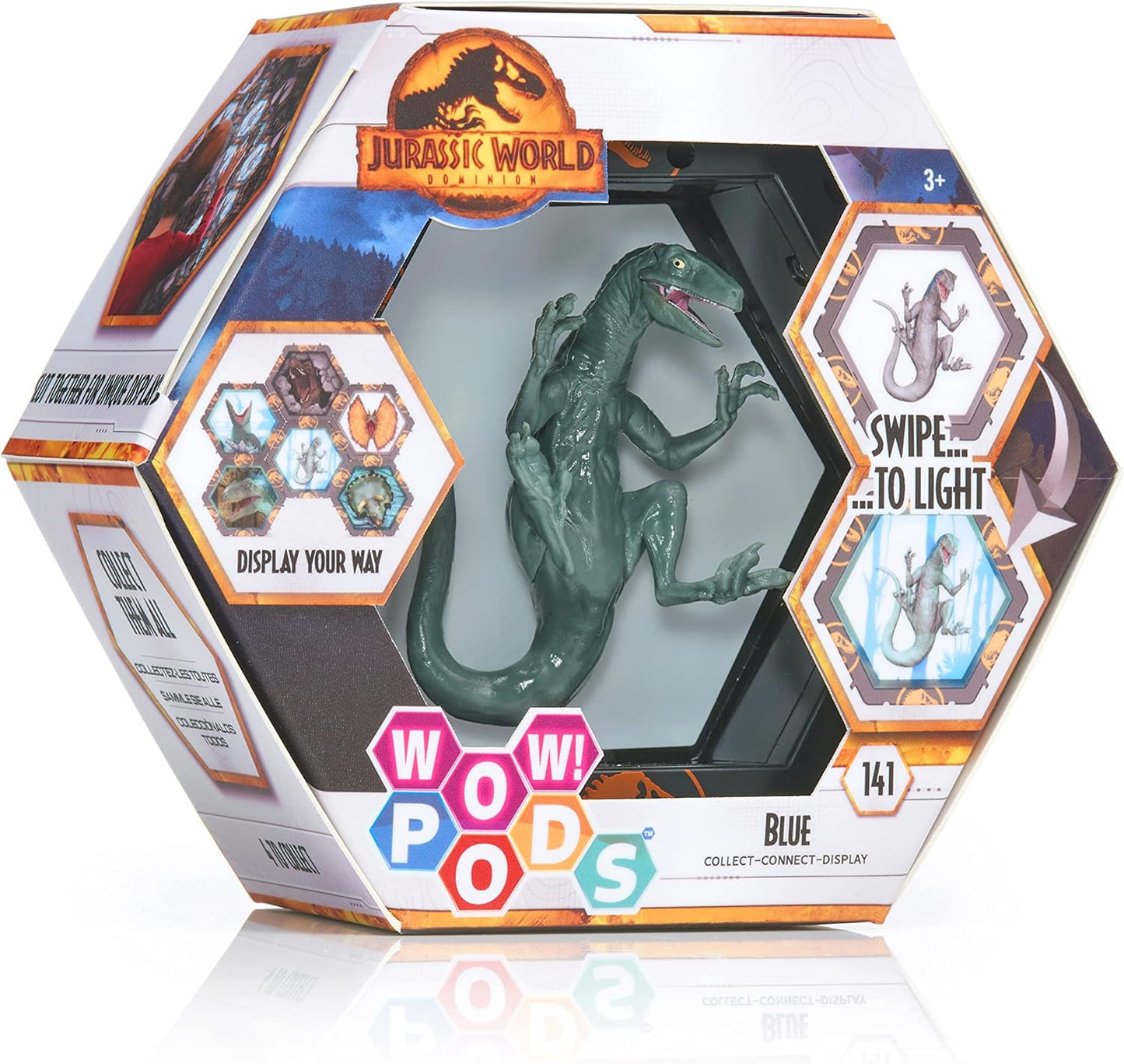 WOW Pods Velociprator Azul Display Iluminado Jurassic World Dominion Dinossauro