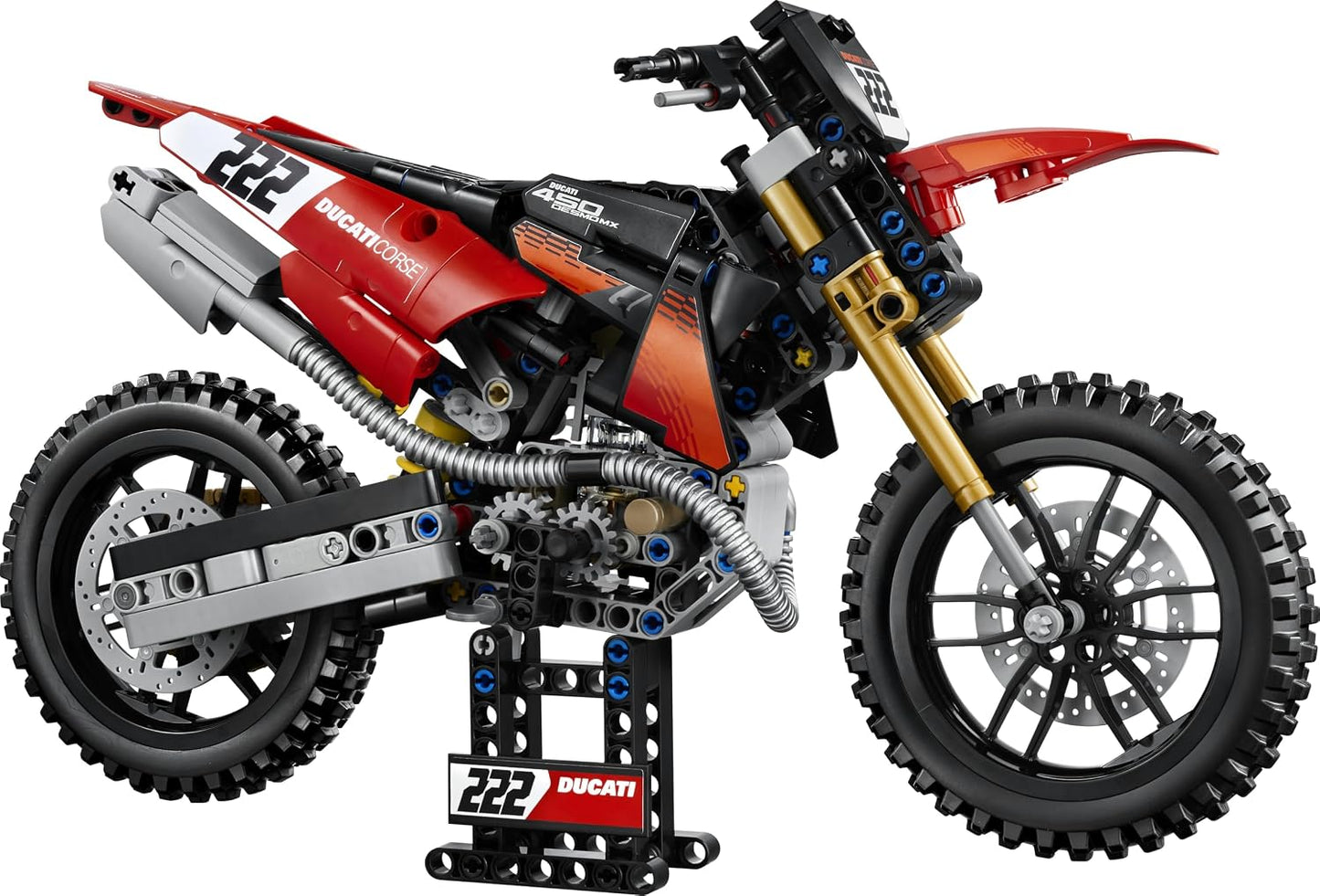LEGO Kit de Modelo de Moto Technic Ducati Desmo450 MX Factory – inclui moto de brinquedo com motor de cilindro e suspensão – Decoração de mesa – Presente colecionável para meninos a partir de 10 anos – 42238