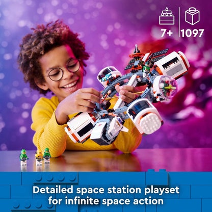 LEGO Brinquedo de estação espacial modular da cidade para meninos, meninas e crianças de mais de 7 anos, conjunto de jogos de exploração científica com um ônibus espacial e 6 minifiguras de astronauta, presente de aniversário para amantes de naves