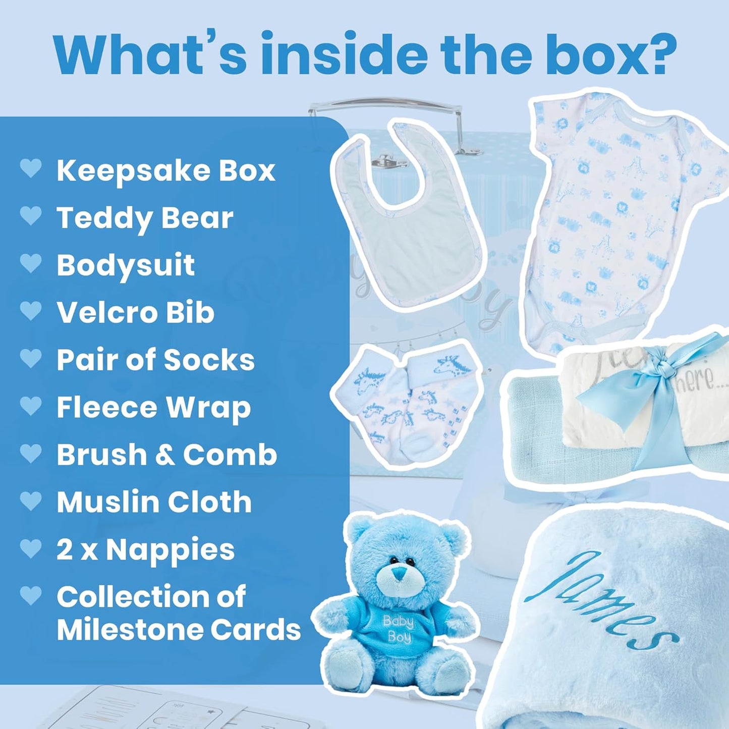 Presentes personalizados para bebês - Caixa de lembranças unissex inclui itens essenciais para bebês recém-nascidos, ursinho de pelúcia, itens essenciais para recém-nascidos e presentes para bebês