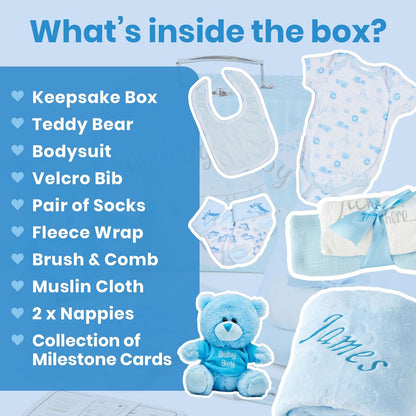 Presentes personalizados para bebês - Caixa de lembranças unissex inclui itens essenciais para bebês recém-nascidos, ursinho de pelúcia, itens essenciais para recém-nascidos e presentes para bebês