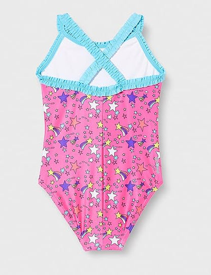 Zoggs Maiô feminino RainbowUnicorn com babado cruzado nas costas