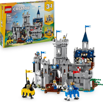 LEGO Creator 3 em 1 Castelo Medieval com Cavaleiros e Cavalos - Transforma-se em uma Cena de Torneio de Justas ou em uma Cidade - Inclui 6 Minifiguras - Presente Criativo para Meninos e Meninas a partir de 9 Anos - 31168