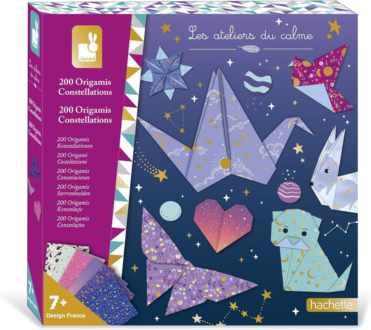Janod - Kit Origami Infantil - 200 Folhas de Papel com Efeitos Visuais e 15 Modelos - Faça Você Mesmo - Les Ateliers Du Calme - Kit de Lazer Criativo Infantil - Concentração e Criatividade - A partir de 7 Anos