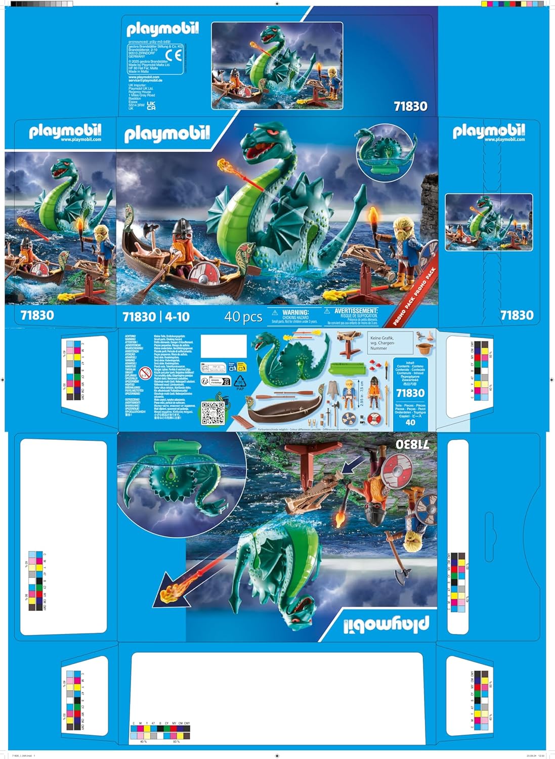 Playmobil | Viking com Monstro Marinho | Brinquedo Educativo para Crianças a Partir de 4 Anos | Conjunto Imaginativo | Figura de Dragão e Navio Viking | Brinquedo que Estimula a Criatividade | 71830
