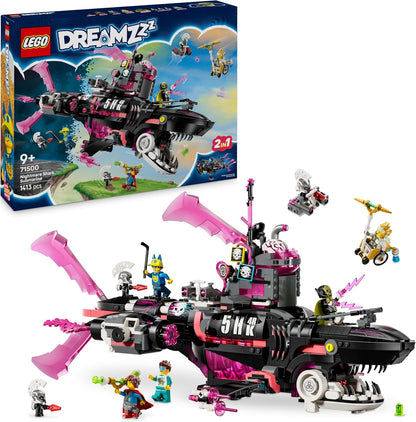 LEGO DREAMZzz 2 em 1 Nightmare Shark Submarino - Conjunto Modular com 2 Opções de Construção, 2 Aviões Destacáveis e 5 Minifiguras, incluindo Mateo e Astrid - Presente Criativo para Meninos e Meninas a partir de 9 Anos - 71500