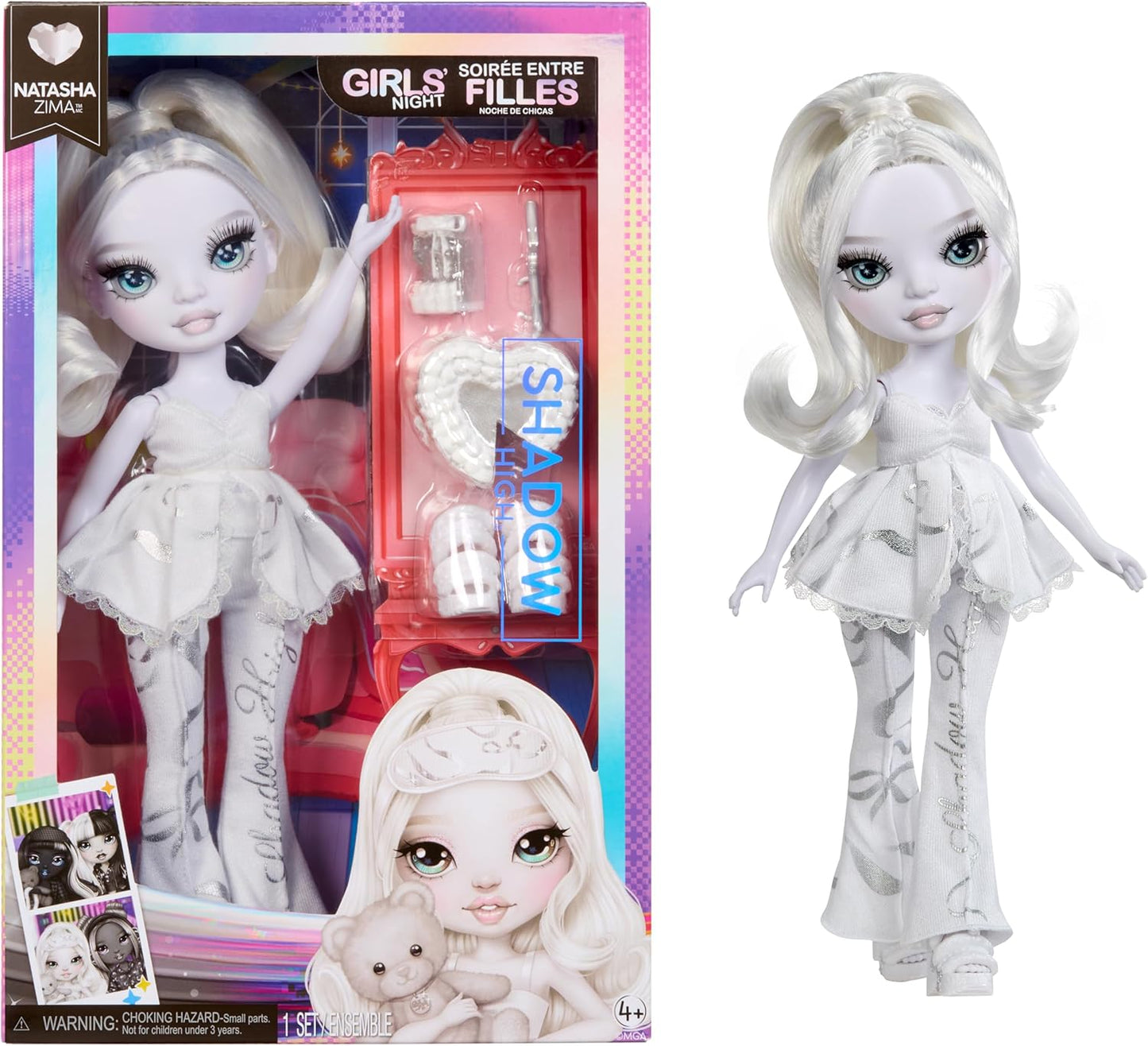 Rainbow High Shadow High Girl's Night - Natasha Zima - Boneca Fashion em tons de cinza de 28 cm, cabelo branco e roupa prateada com acessórios e pente - para colecionadores e crianças a partir de 4 anos