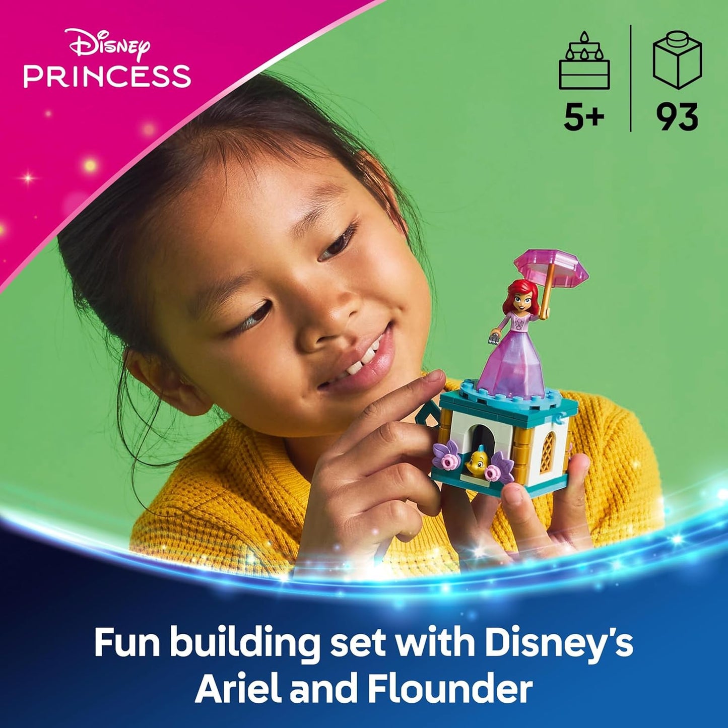 LEGO ǀ Disney Twirling Ariel Building Toy para meninas com mais de 5 anos, incl. Figura de linguado, caixa montável com miniboneca de princesa giratória para brincadeira independente