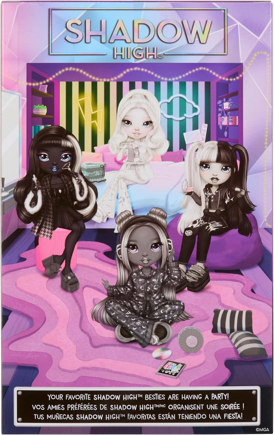 Rainbow High Shadow High Girl's Night - Heather Grayson - Boneca Fashion em tons de cinza de 28 cm, com cabelo e roupa pretos e brancos, acessórios e pente - para colecionadores e crianças a partir de 4 anos.
