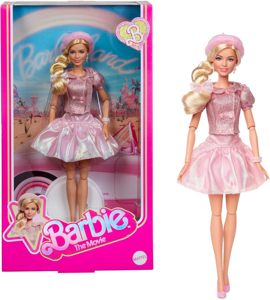 Barbie: O Filme - Boneca Colecionável, Margot Robbie como Barbie, Vestindo Blusa Rosa e Saia Tutu, com Cabelo Penteado e Joias Combinando, JBJ53