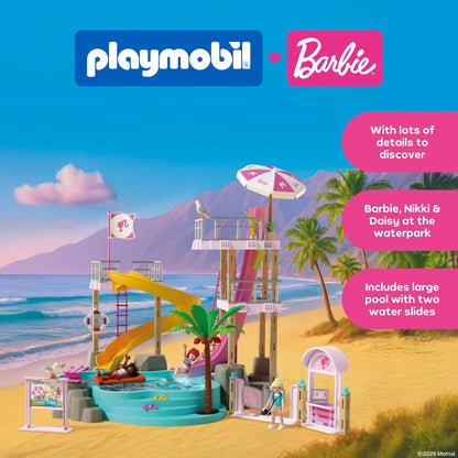 Playmobil | Barbie | Parque Aquático | Aventura de Verão com Barbie, Nikki e Daisy | Grande parque aquático com água de verdade, escorregadores e piscina | Sonhos de verão em Malibu para crianças a partir de 4 anos | 72120