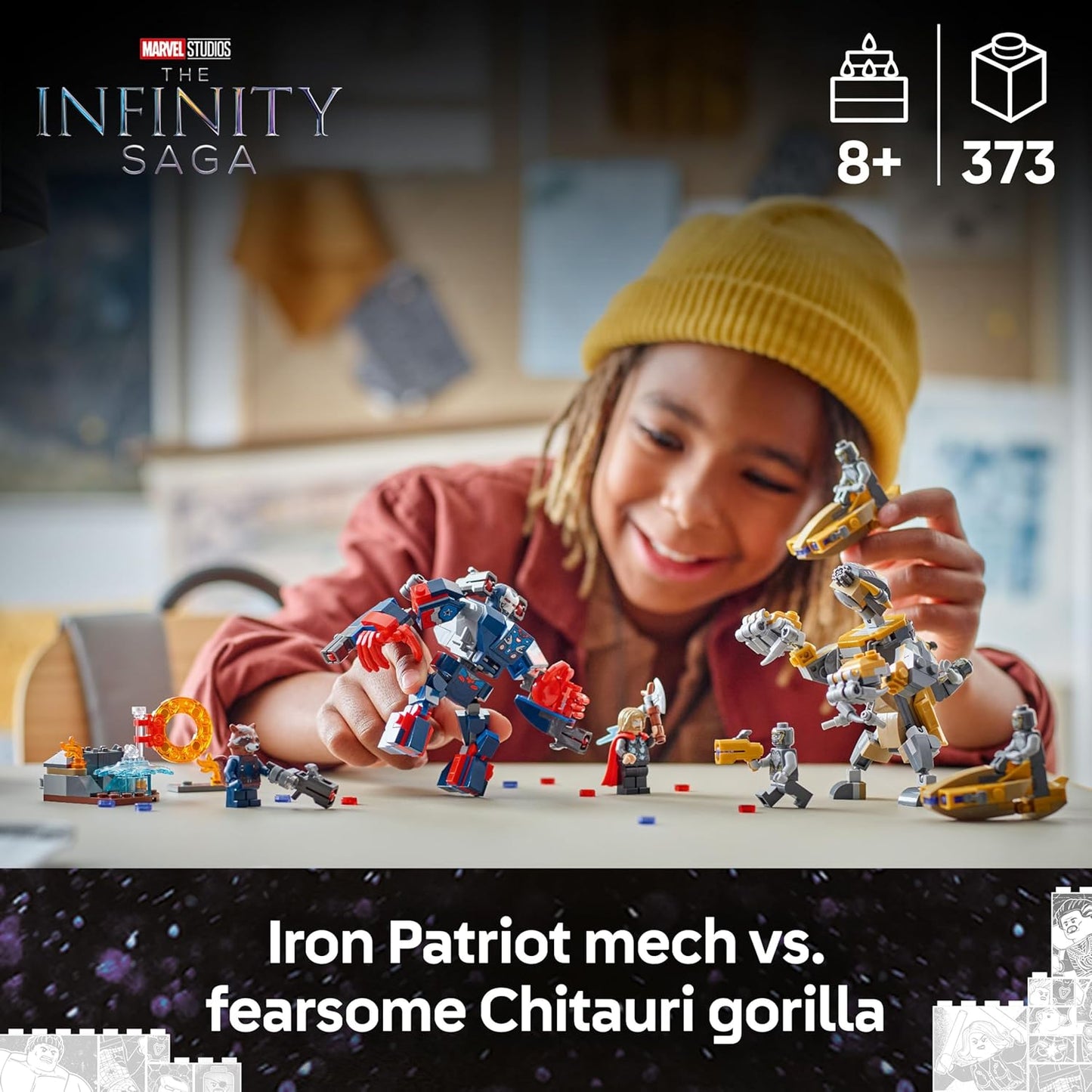 LEGO ǀ Marvel Vingadores: Ultimato Thor vs. Chitauri - Brinquedo de Construção com um Robô, Figura de Gorila e 7 Minifiguras, incluindo Thor, Rocket e Patriota de Ferro - Presente de Super-Herói para Meninos a partir de 8 Anos - 76322