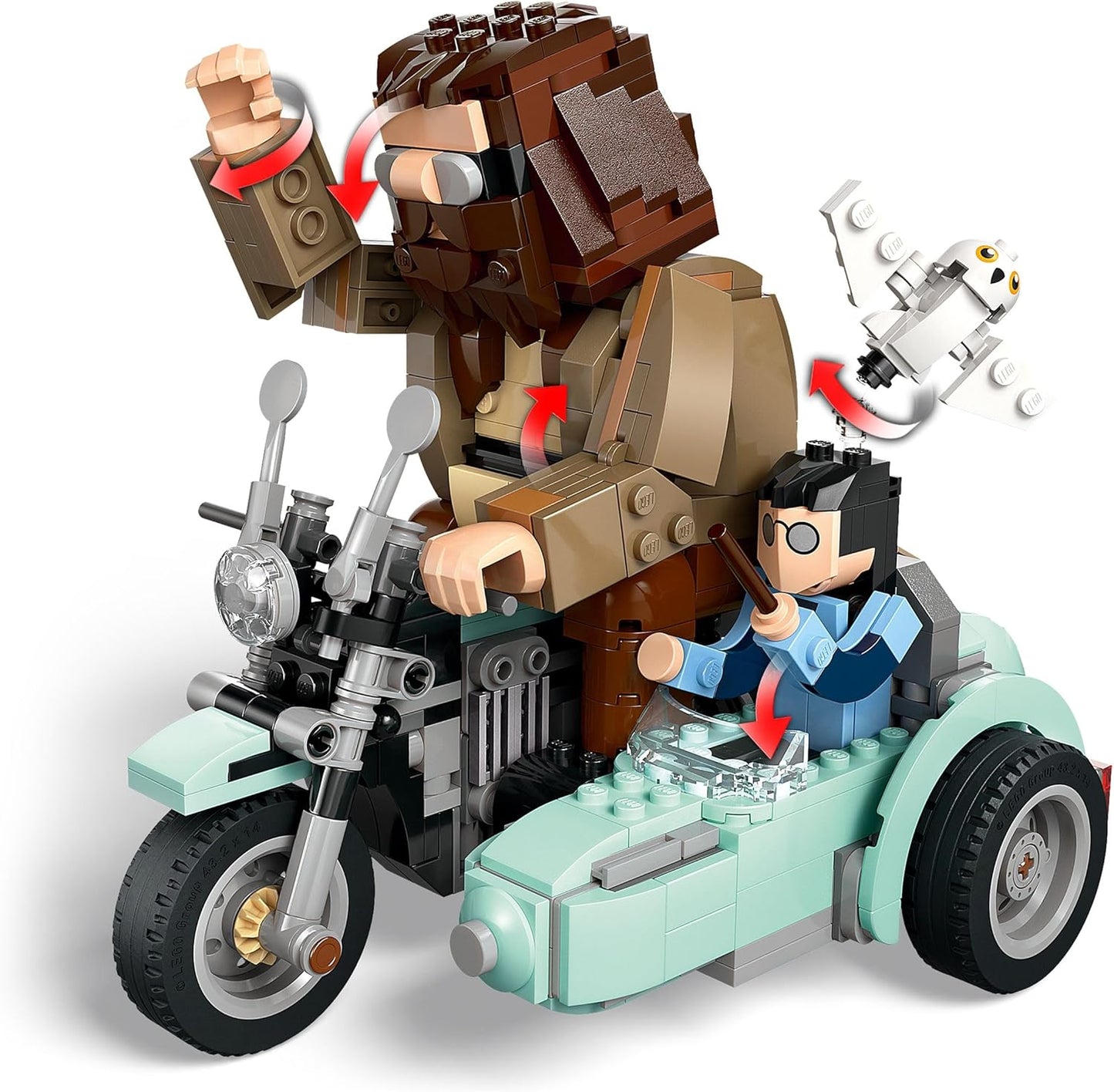 LEGO 76443 Harry Potter Hagrid e Harry's Motorcycle Ride, brinquedo de motocicleta móvel construído em tijolos com sidecar e figura de Edwiges, exibição de presente de aniversário para fãs do mundo mágico