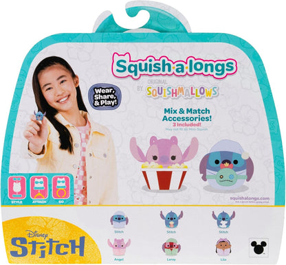 Squish-a-longs Pacote com 6 Mini-Squish + Acessório Disney Stitch  (Festa do Pijama) | Fique acordado a noite toda com a Experiência 626! Este multipack Squish-a-longs inclui 6 Mini-Squish do Disney Stitch.