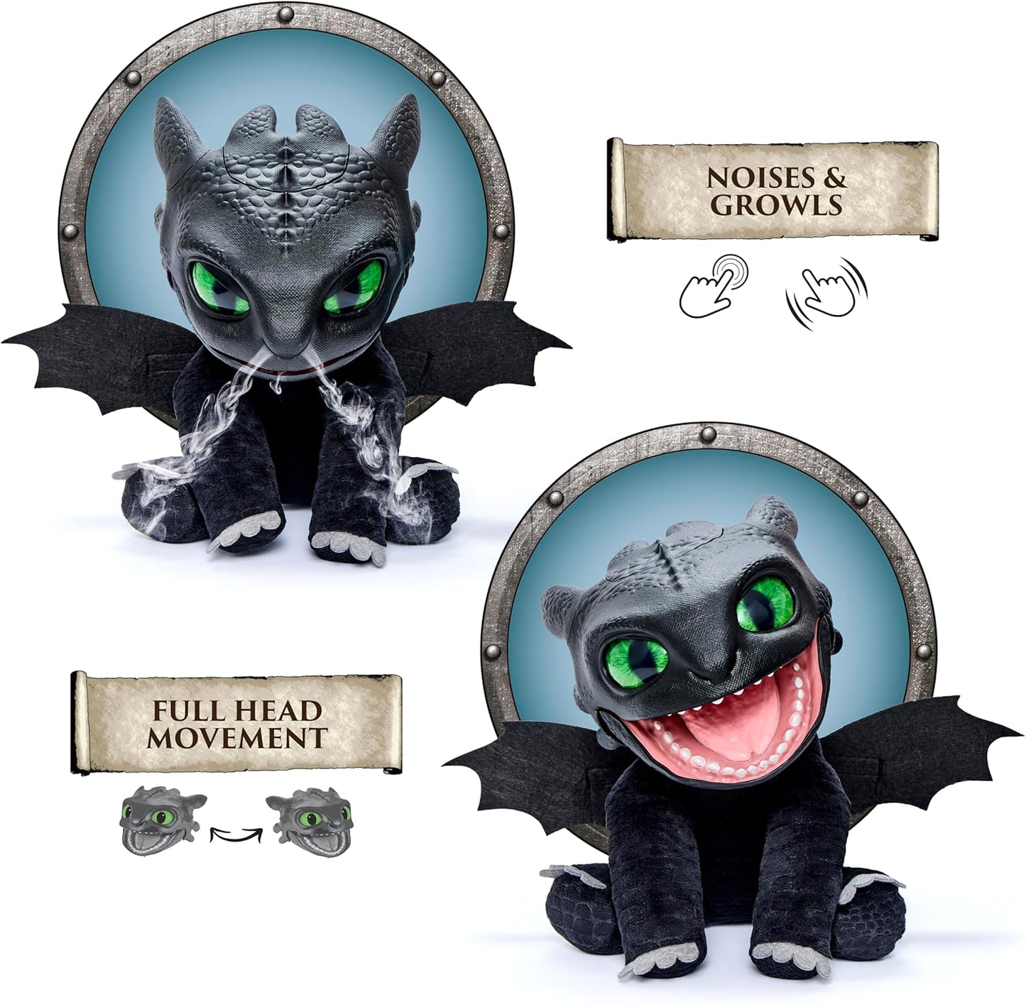 UAU! STUFF HTTYD Banguela Fantoche da RealFX, Incrível Banguela Animatrônico com certificação de 1ª Edição, Aparência, Sensação e Sons Reais!, Mais de 50 Combinações de Ação e Som, 25,5 cm de Altura
