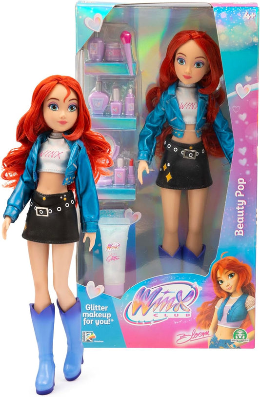Clube Winx Boneca Bloom do Beauty Pop com Roupa de Show Fashion e Gel com Glitter – Boneca Fada Totalmente Articulada com Acessórios de Beleza – Brinquedo Oficial para Meninas – A partir de 4 Anos