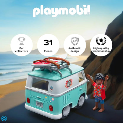 Playmobil | Carros de Colecionador | Volkswagen T1 Camper | Miniatura para adultos e crianças | Com adesivos para personalização | Presente para fãs e colecionadores de carros | Design detalhado | 71857