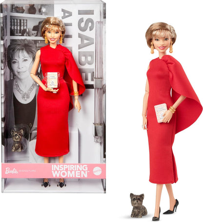 Barbie Boneca Inspiradora Isabel Allende, Colecionável, com Vestido Vermelho, Livro e Animal de Estimação, HRM45
