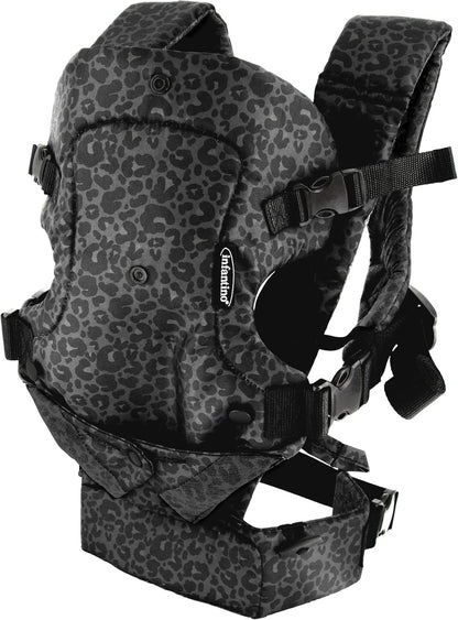 Infantino Canguru Flip Advanced 4 em 1 - Ergonômico, Conversível, Pode Ser Usado Virado para Dentro ou para Fora, na Frente ou nas Costas, para Bebês de 0 a 14,5 kg (Recém-nascido a Criança), Estampa Leopardo Cinza