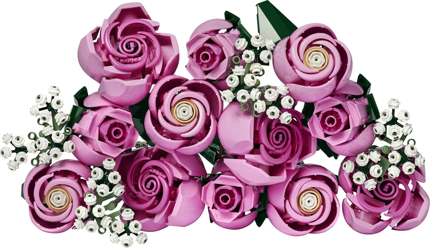 LEGO Botanicals Buquê de Rosas Cor-de-Rosa - Conjunto de Construção de Flores Artificiais para Adultos - Inclui 12 Rosas Artificiais e 4 Ramos de Gipsofila para Decoração de Casa - Ideia de Presente DIY - 10374