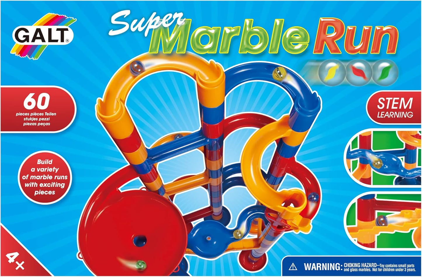 Galt Super Marble Run - Conjunto de construção infantil com 60 peças, brinquedos de construção divertidos para crianças - Brinquedos