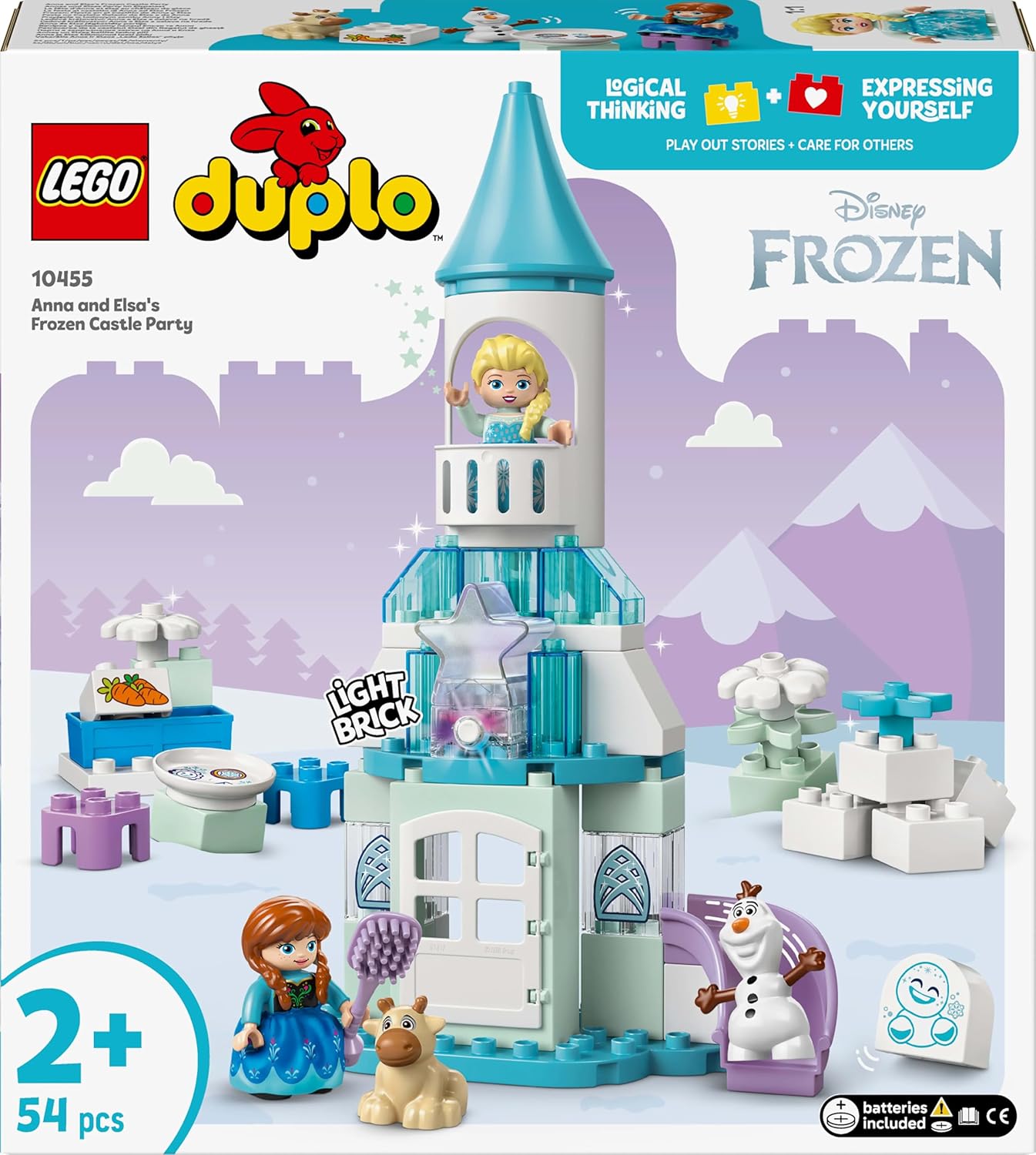 LEGO DUPLO│Festa do Castelo de Frozen da Disney Anna e Elsa - Brinquedo Educativo com 5 Figuras, incluindo Olaf e o Bebê Sven, além de um Bloco de Luz - Presente para crianças de 2 anos ou mais, meninas e meninos - 10455