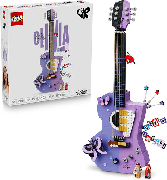 LEGO Edição Guitarra Dupla da Olivia Rodrigo – Kit de Modelo 3D com 2 Minifiguras, Estrelas e Borboletas – Decoração para Quarto Infantil – Presente Musical para Adolescentes (Meninas e Meninos) e Fãs a partir de 14 Anos – 43031